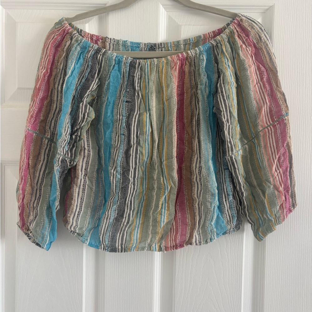 Elan-Striped Multicolor Off-Shoulder Women's Top